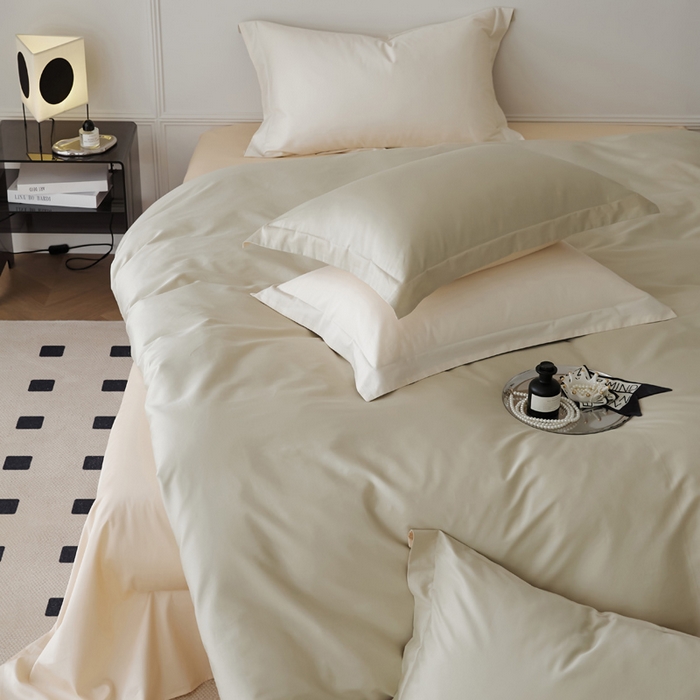 91家纺网 家纺一手货源 找家纺 新款绵柔软糯长绒棉拼色四件套 芝士奶咖