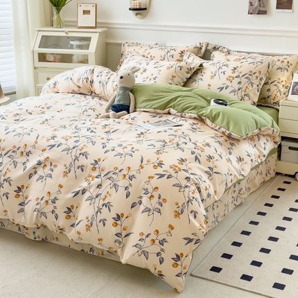 91家纺网 家纺一手货源 找家纺 宝士康家纺 2024新款水洗棉麻双层纱四件套系列  金桔