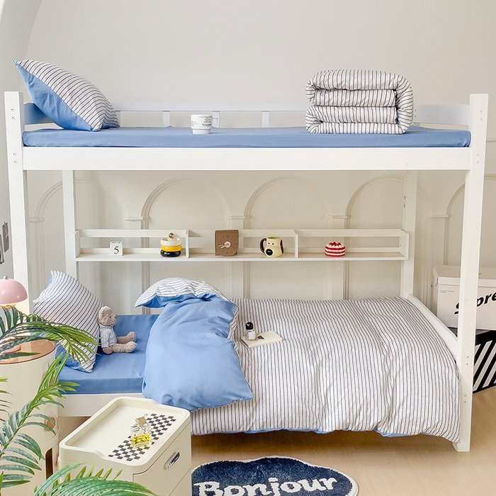 91家纺网 家纺一手货源 找家纺 楠沐家纺 2025新款无印风亲肤柔软水洗棉磨毛学生床四件套 白条蓝