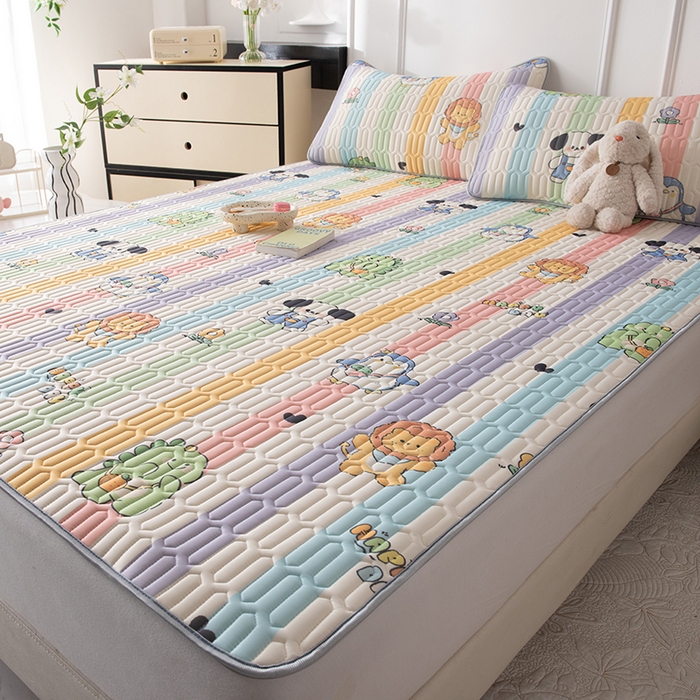 91家纺网 家纺一手货源 找家纺 佳梦达 新款0.4厚度纯色凉感丝乳胶凉席三件套（风格二） 彩虹吖