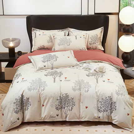 91家纺网 家纺一手货源 找家纺 雲归梦 2024新款全棉铂金棉数码印花四件套云思木想 灰