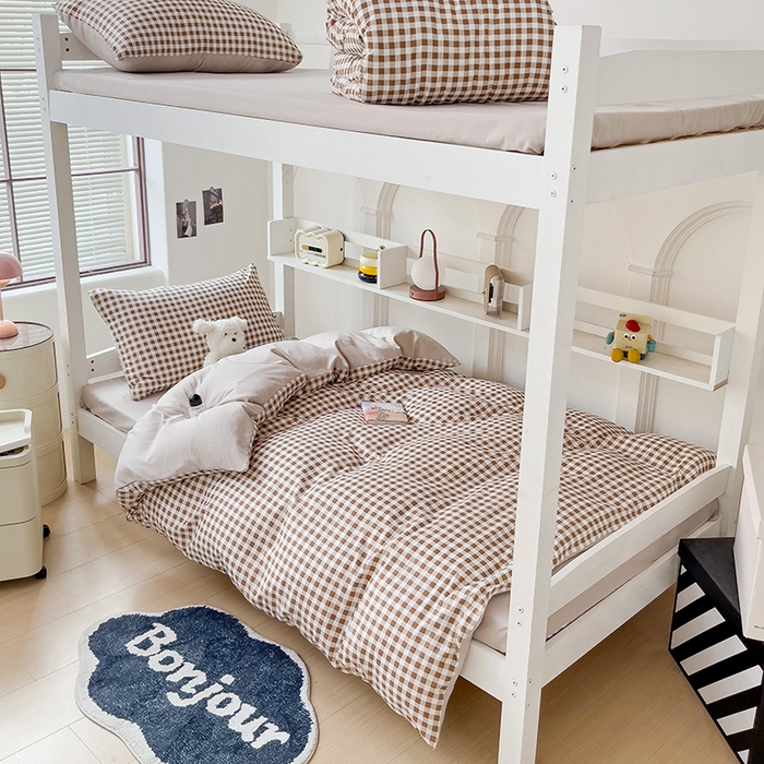 91家纺网 家纺一手货源 找家纺 楠沐家纺 2025新款无印风亲肤柔软水洗棉磨毛学生床四件套 咖小格