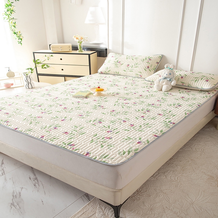 91家纺网 家纺一手货源 找家纺 佳梦达 新款0.4厚度纯色凉感丝乳胶凉席三件套（风格二） 一枝江南