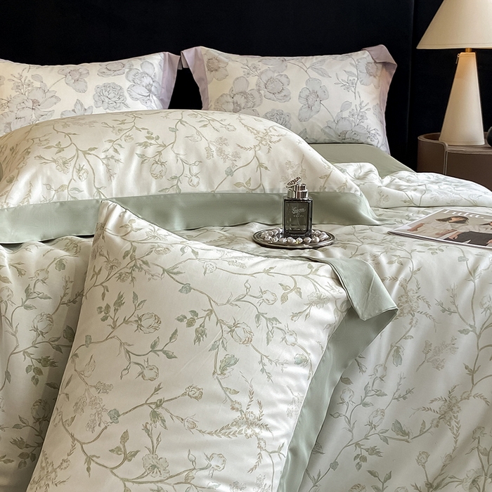 91家纺网 家纺一手货源 找家纺 梵克保罗 2024新款莱赛尔数码印花夏被四件套 浅爱 米