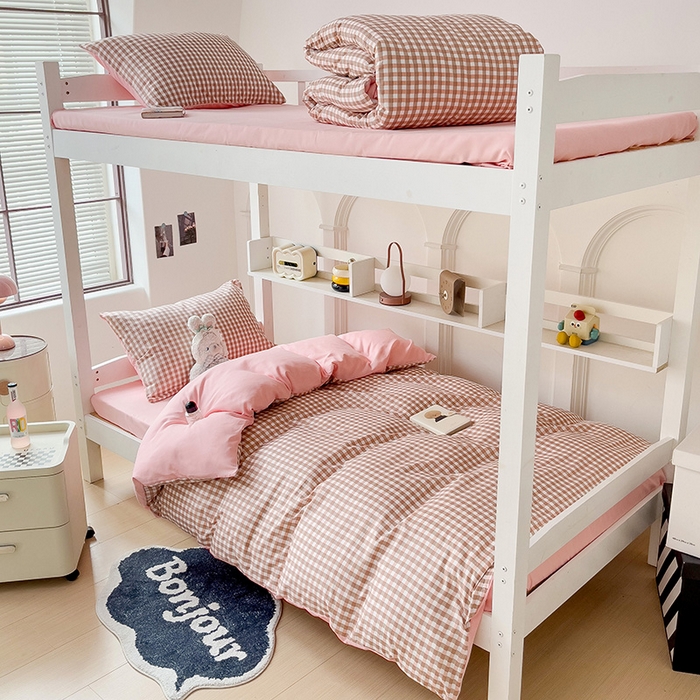 91家纺网 家纺一手货源 找家纺 楠沐家纺 2025新款无印风亲肤柔软水洗棉磨毛学生床四件套 玉小格