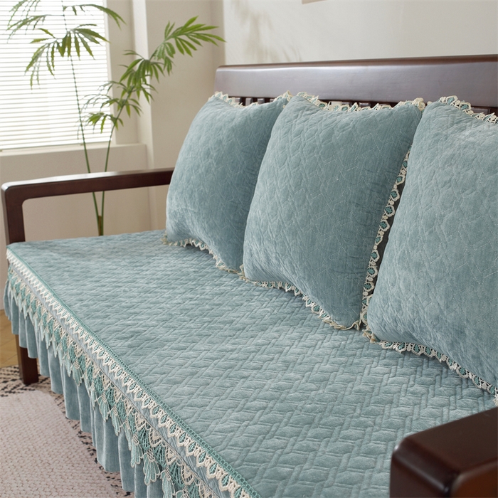 91家纺网 家纺一手货源 找家纺 共鸣沙发垫 2024新款50D高密度高回弹雪尼尔海绵沙发垫 雪尼尔浅绿