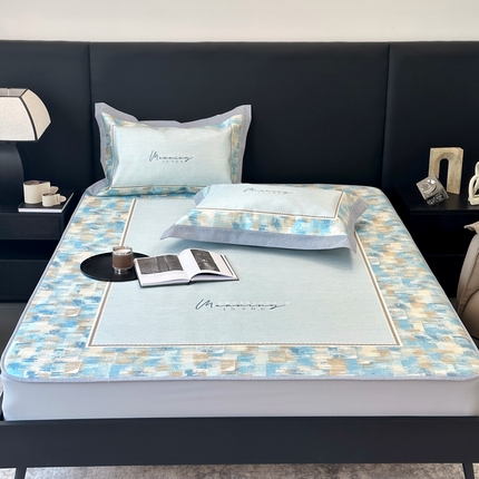 91家纺网 家纺一手货源 找家纺 （总）JUICY 橘滋家纺 2024新款A类数码印花抑菌冰丝床席款床笠款软凉席套件