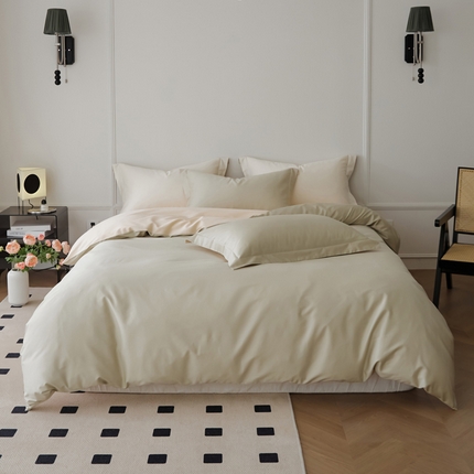 新款绵柔软糯长绒棉拼色四件套 芝士奶咖