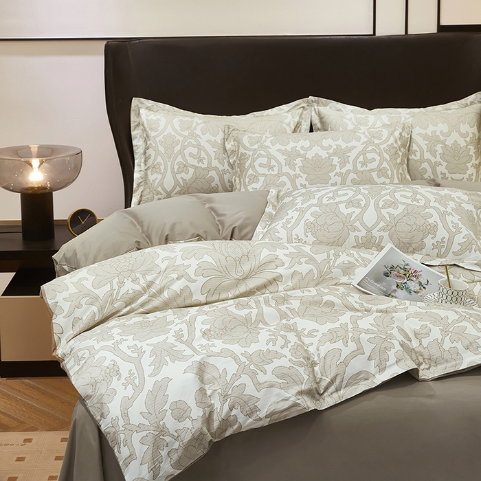 91家纺网 家纺一手货源 找家纺 雲归梦 2024新款全棉铂金棉数码印花四件套迷情欧典 咖