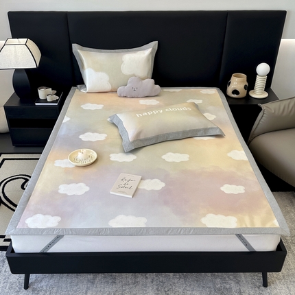 JUICY 橘滋家纺 2024新款A类数码印花抑菌冰丝床席款床笠款软凉席套件 炫彩云朵（平席款）