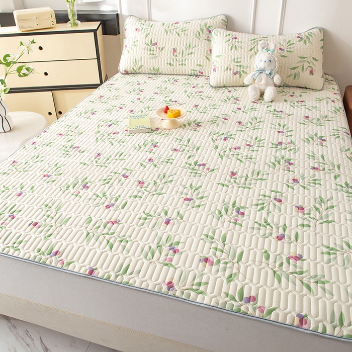 91家纺网 家纺一手货源 找家纺 佳梦达 新款0.4厚度纯色凉感丝乳胶凉席三件套（风格二） 一枝江南