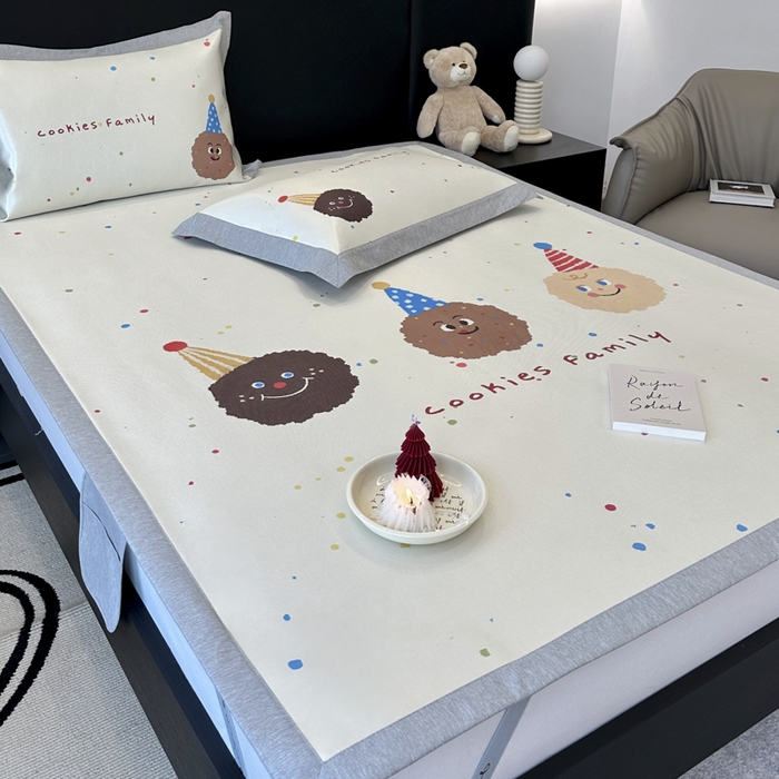 91家纺网 家纺一手货源 找家纺 JUICY 橘滋家纺 2024新款A类数码印花抑菌冰丝床席款床笠款软凉席套件 欢乐曲奇（平席款）