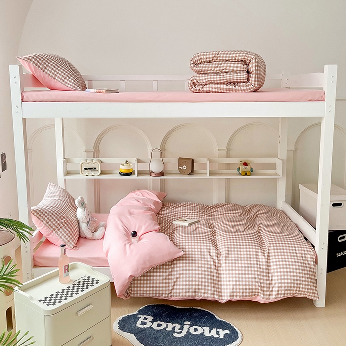 91家纺网 家纺一手货源 找家纺 楠沐家纺 2025新款无印风亲肤柔软水洗棉磨毛学生床四件套 玉小格