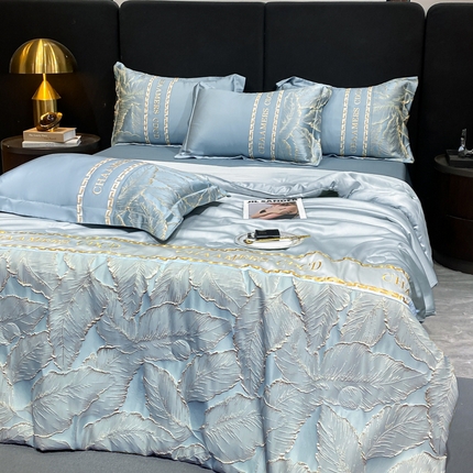 91家纺网 家纺一手货源 找家纺 （总）水云缦 2024新款冰丝浮雕刺绣天丝夏被四件套