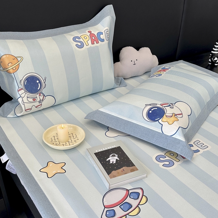 91家纺网 家纺一手货源 找家纺 JUICY 橘滋家纺 2024新款A类数码印花抑菌冰丝床席款床笠款软凉席套件 太空冒险（平席款）