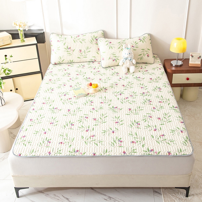 91家纺网 家纺一手货源 找家纺 佳梦达 新款0.4厚度纯色凉感丝乳胶凉席三件套（风格二） 一枝江南