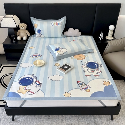 91家纺网 家纺一手货源 找家纺 JUICY 橘滋家纺 2024新款A类数码印花抑菌冰丝床席款床笠款软凉席套件 太空冒险（平席款）