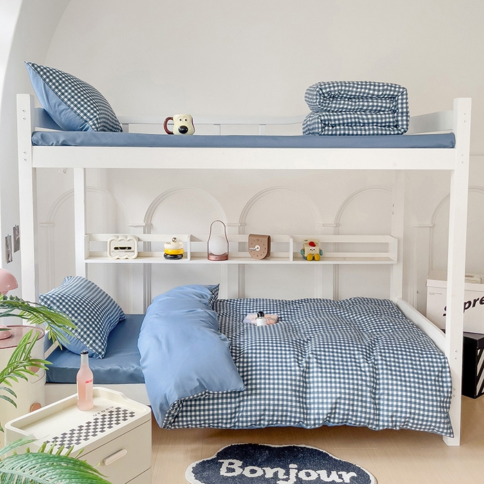 91家纺网 家纺一手货源 找家纺 楠沐家纺 2025新款无印风亲肤柔软水洗棉磨毛学生床四件套 蓝小格