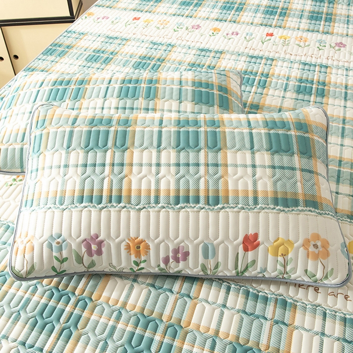 91家纺网 家纺一手货源 找家纺 佳梦达 新款0.4厚度纯色凉感丝乳胶凉席三件套（风格二） 一路生花