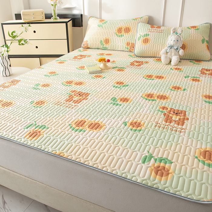 91家纺网 家纺一手货源 找家纺 佳梦达 新款0.4厚度纯色凉感丝乳胶凉席三件套（风格二） 向阳熊熊