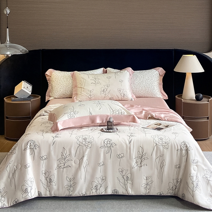 91家纺网 家纺一手货源 找家纺 梵克保罗 2024新款莱赛尔数码印花夏被四件套 菲青