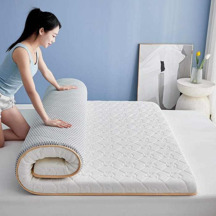 91家纺网 家纺一手货源 找家纺 祁恋婷家居 2024新款牛奶丝乳胶记忆棉床垫【床垫遮盖物】 云朵白