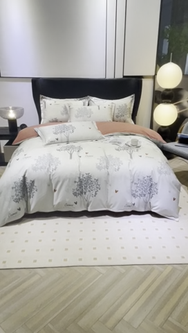 91家纺网 家纺一手货源 找家纺 雲归梦 2024新款全棉铂金棉数码印花四件套云思木想 灰