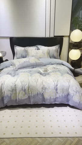 91家纺网 家纺一手货源 找家纺 雲归梦 2024新款全棉铂金棉数码印花四件套世外悠境 兰