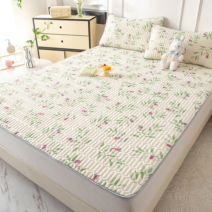 91家纺网 家纺一手货源 找家纺 佳梦达 新款0.4厚度纯色凉感丝乳胶凉席三件套（风格二） 一枝江南