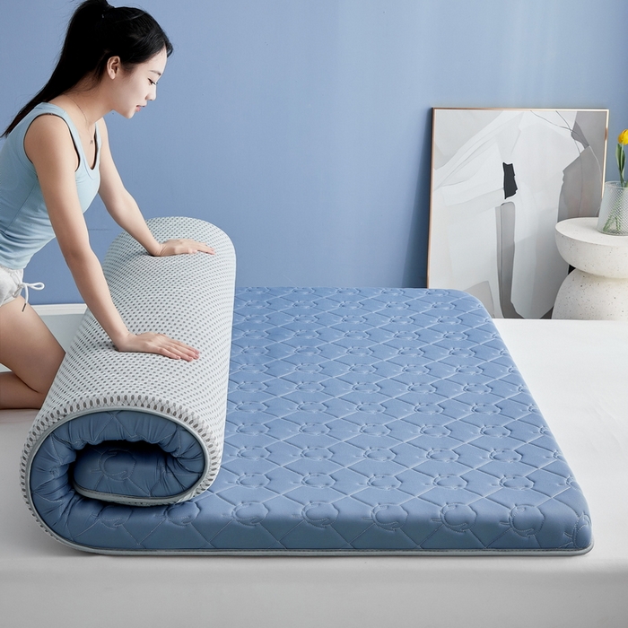 91家纺网 家纺一手货源 找家纺 祁恋婷家居 2024新款牛奶丝乳胶记忆棉床垫【床垫遮盖物】 云朵蓝