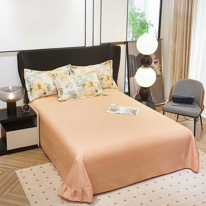 91家纺网 家纺一手货源 找家纺 雲归梦 2024新款全棉铂金棉数码印花四件套花的旅途 桔