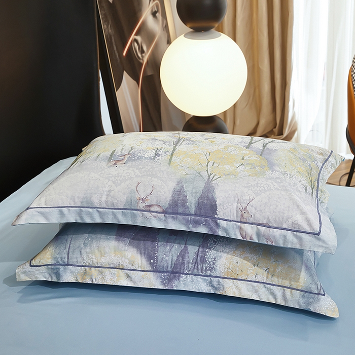 91家纺网 家纺一手货源 找家纺 雲归梦 2024新款全棉铂金棉数码印花四件套世外悠境 兰