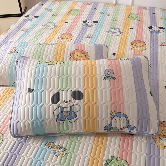 91家纺网 家纺一手货源 找家纺 佳梦达 新款0.4厚度纯色凉感丝乳胶凉席三件套（风格二） 彩虹吖