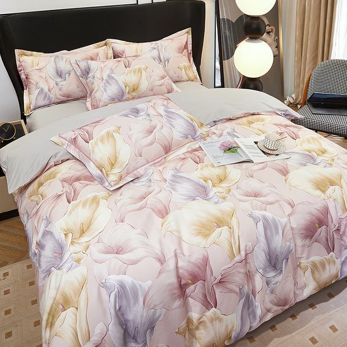 91家纺网 家纺一手货源 找家纺 雲归梦 2024新款全棉铂金棉数码印花四件套步步生莲 粉