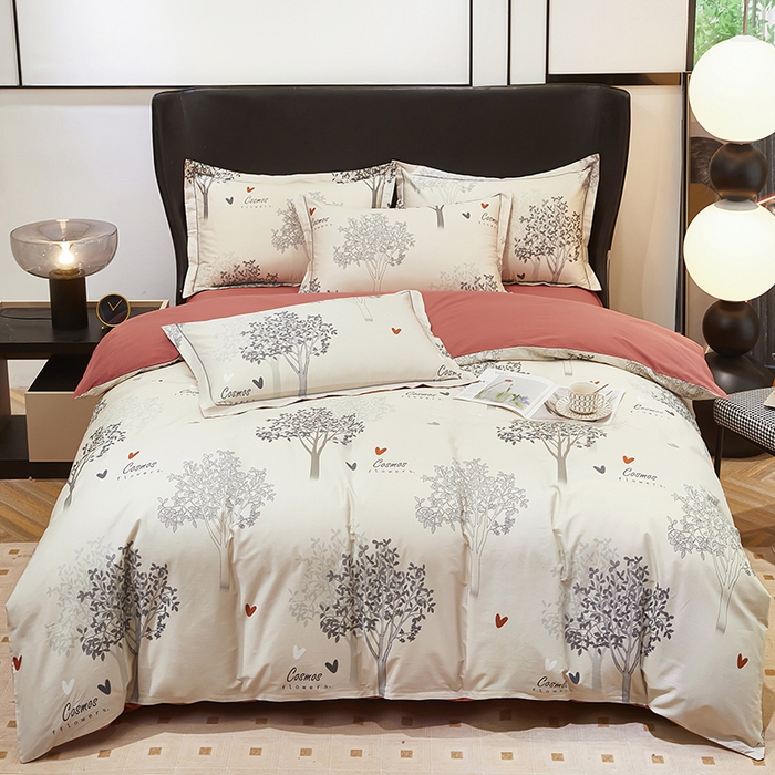 91家纺网 家纺一手货源 找家纺 雲归梦 2024新款全棉铂金棉数码印花四件套云思木想 灰