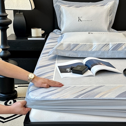 91家纺网 家纺一手货源 找家纺 （总）JUICY 橘滋家纺 2024新款A类数码印花抑菌冰丝床席款床笠款软凉席套件