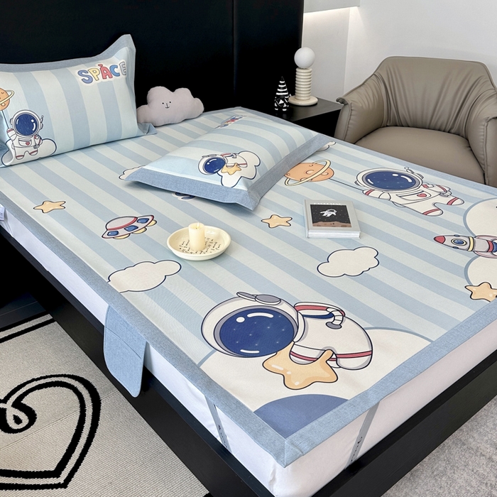 91家纺网 家纺一手货源 找家纺 JUICY 橘滋家纺 2024新款A类数码印花抑菌冰丝床席款床笠款软凉席套件 太空冒险（平席款）