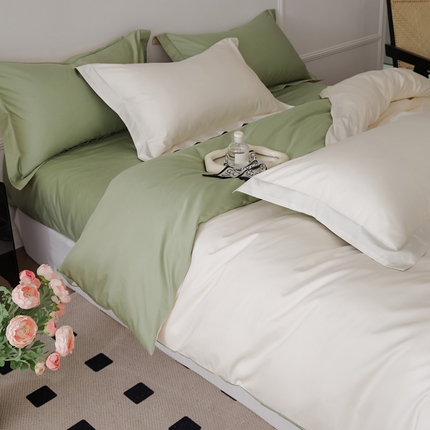 91家纺网 家纺一手货源 找家纺 新款绵柔软糯长绒棉拼色四件套 薄荷奶糖