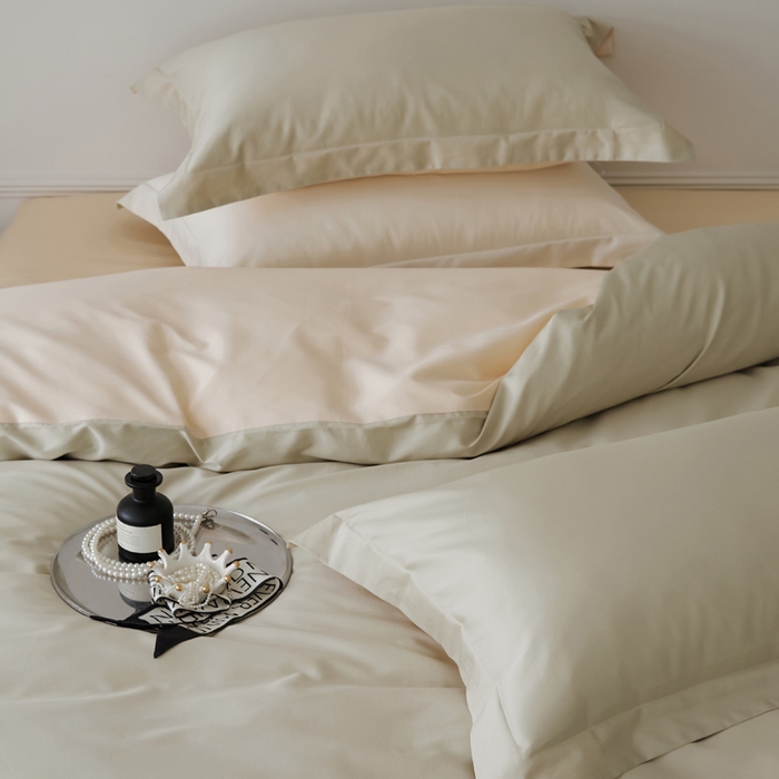 91家纺网 家纺一手货源 找家纺 新款绵柔软糯长绒棉拼色四件套 芝士奶咖