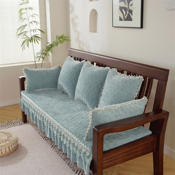 91家纺网 家纺一手货源 找家纺 共鸣沙发垫 2024新款50D高密度高回弹雪尼尔海绵沙发垫 雪尼尔浅绿