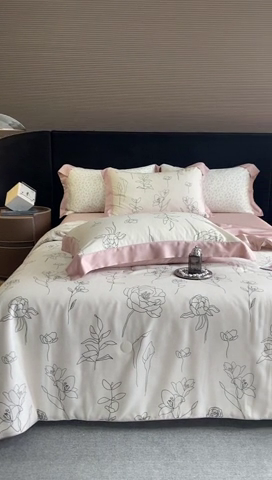 91家纺网 家纺一手货源 找家纺 梵克保罗 2024新款莱赛尔数码印花夏被四件套 菲青