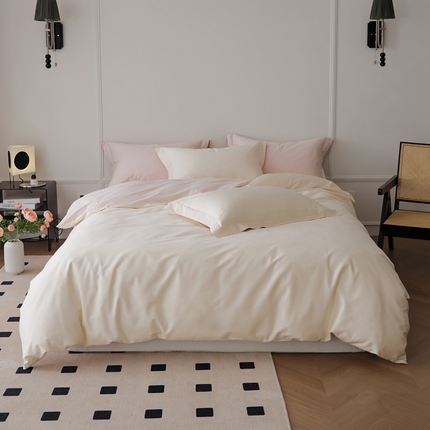 新款绵柔软糯长绒棉拼色四件套 白桃芝芝