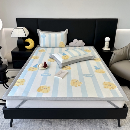 JUICY 橘滋家纺 2024新款A类数码印花抑菌冰丝床席款床笠款软凉席套件 条纹奶酪（平席款）