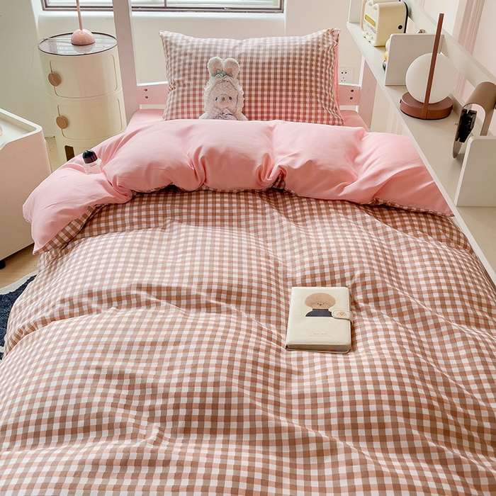 91家纺网 家纺一手货源 找家纺 楠沐家纺 2025新款无印风亲肤柔软水洗棉磨毛学生床四件套 玉小格