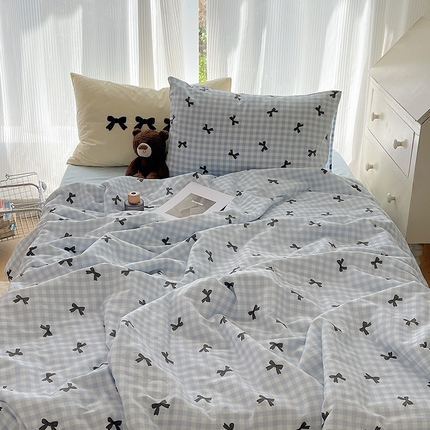 91家纺网 家纺一手货源 找家纺 （总）桃子家居 2024新款A类纯棉水洗棉毛巾绣奶油蝴蝶结夏被四件套单夏被单品系列