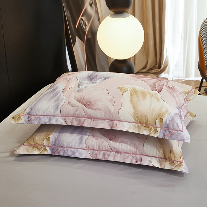 91家纺网 家纺一手货源 找家纺 雲归梦 2024新款全棉铂金棉数码印花四件套步步生莲 粉