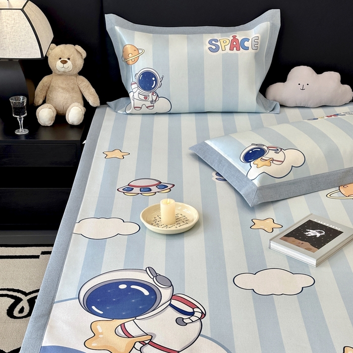 91家纺网 家纺一手货源 找家纺 JUICY 橘滋家纺 2024新款A类数码印花抑菌冰丝床席款床笠款软凉席套件 太空冒险（平席款）