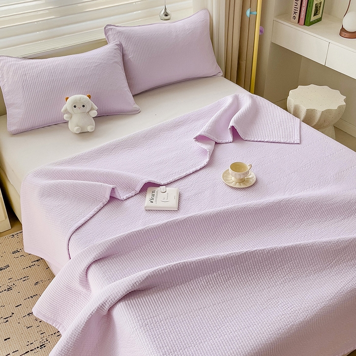 91家纺网 家纺一手货源 找家纺 羽爱家纺 2024新款双面纯色全棉水洗床盖 浅紫