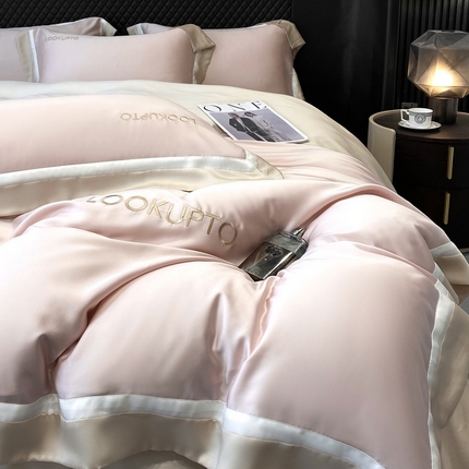 优悦生活馆 宽边拼角冰丝刺绣四件套-仰望 仰望-粉