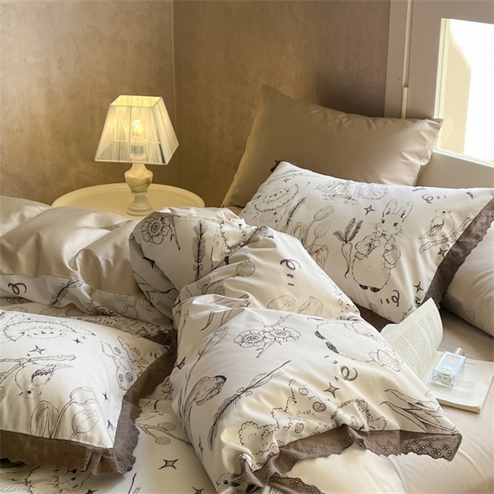 91家纺网 家纺一手货源 找家纺 （总）圆岛家纺 2024新款原创手绘系列100s 全棉数码印花四件套-帕丁顿之森